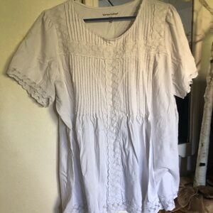 Woman Within White Lace Accent Blouse